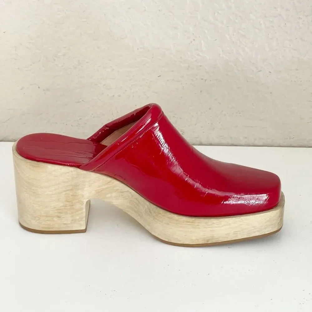 Rachel Comey Salta Clog red patent leather square toe wooden platform Clog - Picture 9 of 10